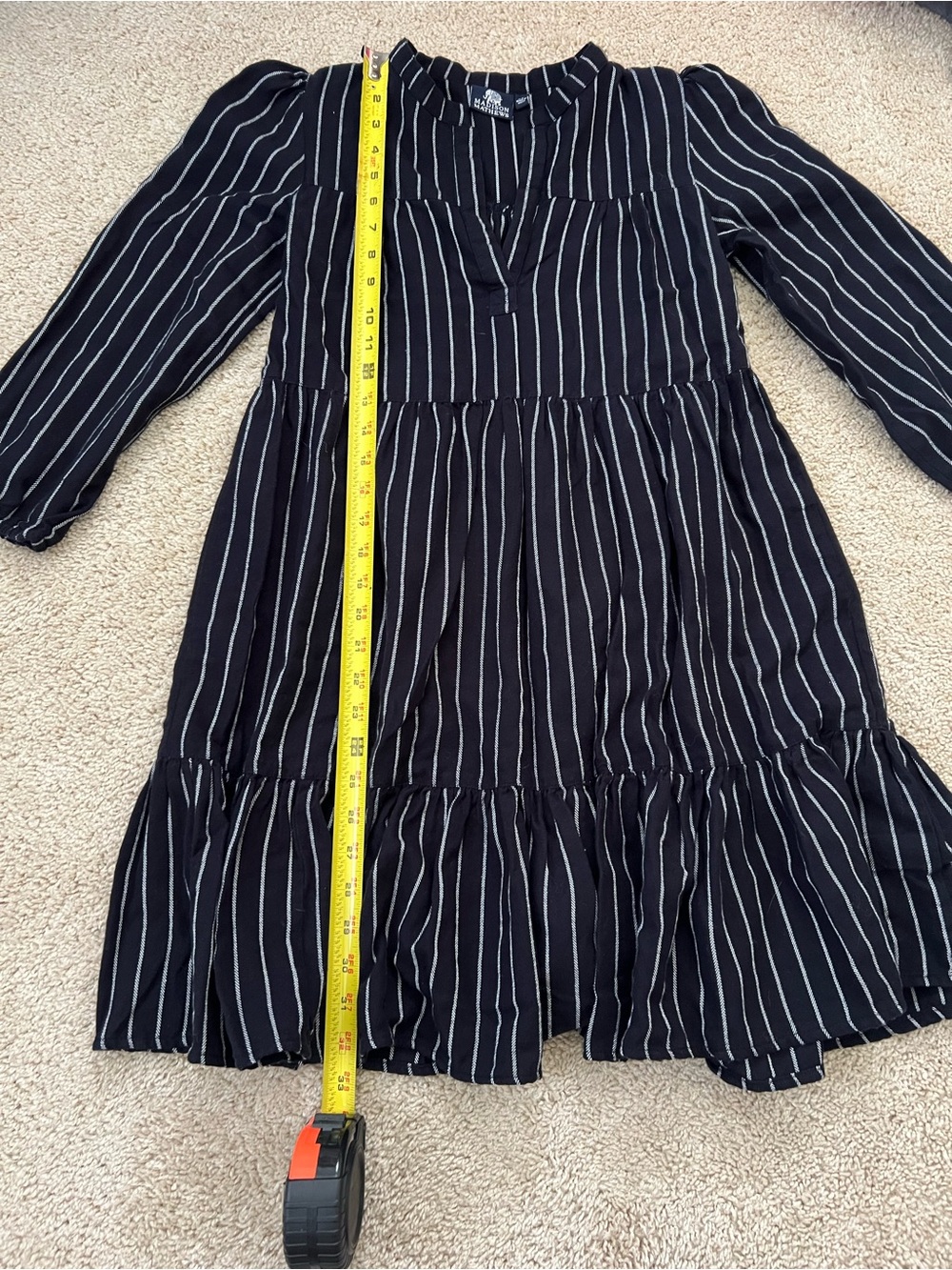 Madison Matthew’s XS Black Stripe Tiered Cotton Babydoll Dress Boho Cottagecore - Picture 5 of 7